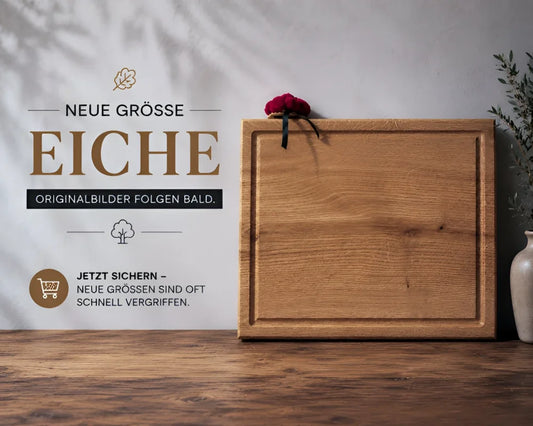 Eiche Schneidebrett 80x40 cm Titan Block XXXL mit Saftrille aus einem Stück Massivholz