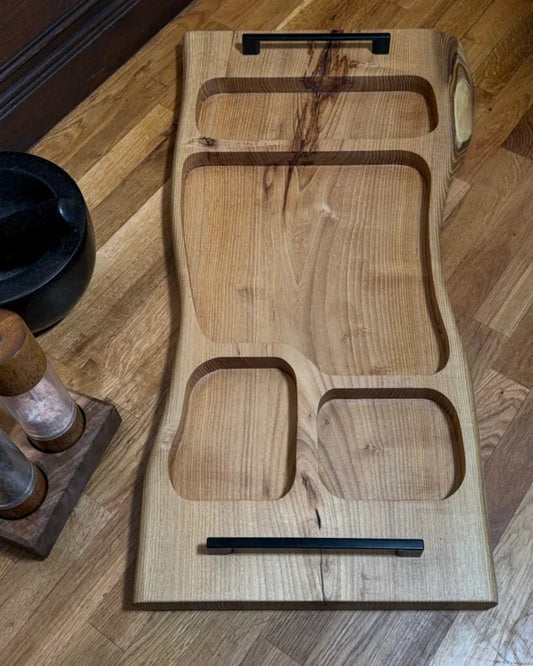 Pitmaster Board QuadraFlow – Eiche | mit Schwarzgriffen | 71×34×4 cm