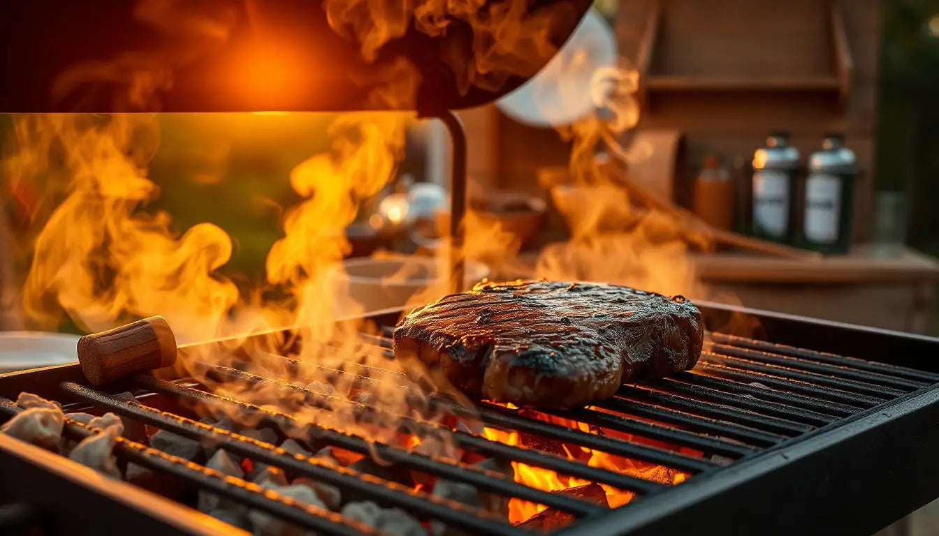 Gegrilltes Steak auf einem feurigen Grill.
