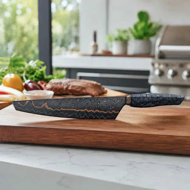 FlameWood Damastmesser – Cuttworxs Messer mit Flamed Holzgriff für Küche & BBQ