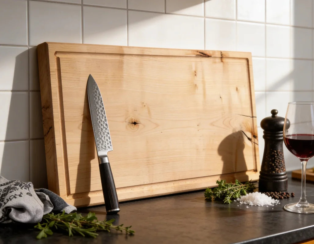 Ahorn Schneidebrett 80x40x3,8 cm aus massivem Vollholz mit Saftrille, extra großes Küchenbrett für Fleisch, Grill, BBQ und großzügige Vorbereitung