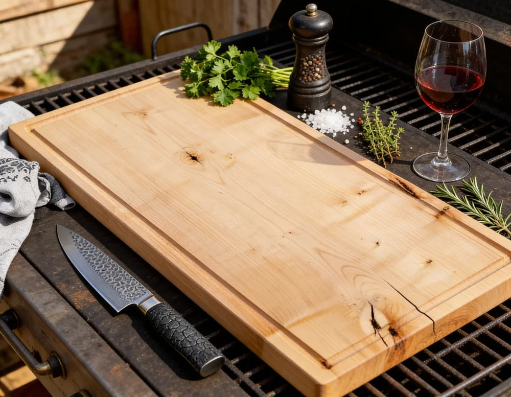 Massives Schneidebrett aus Ahorn 80x40x3,8 cm, handgefertigtes XXXL Holzbrett für Tranchieren, Servieren und Arbeiten mit maximal viel Fläche in Küche und Grillbereich 