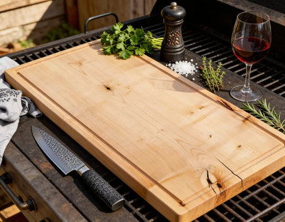 Massives Schneidebrett aus Ahorn 80x40x3,8 cm, handgefertigtes XXXL Holzbrett für Tranchieren, Servieren und Arbeiten mit maximal viel Fläche in Küche und Grillbereich 
