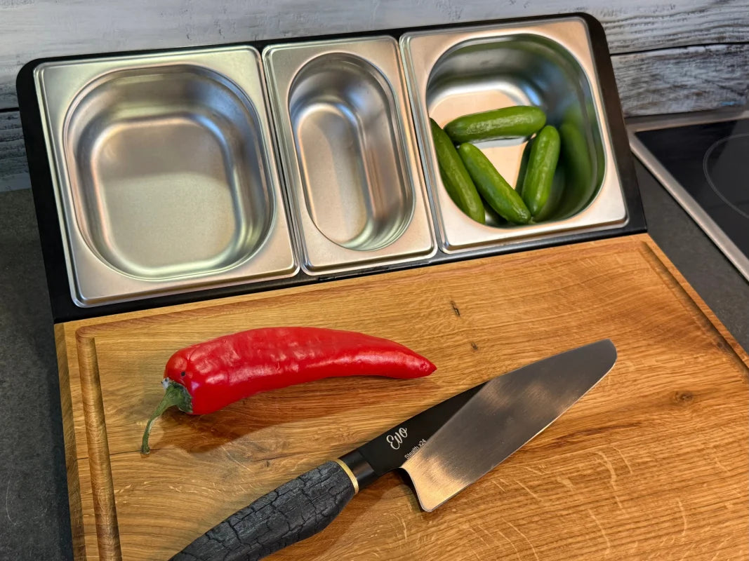 Massive Arbeitsstation aus Eiche mit GN-Behältern für Küche, Grill und BBQ