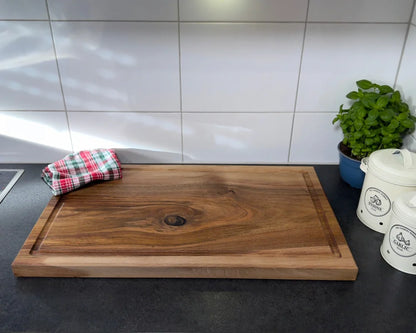 Nussbaum Schneidebrett 70x40x4 cm – CHEFBRETT XXL PowerBlock Draufsicht mit umlaufender Saftrille