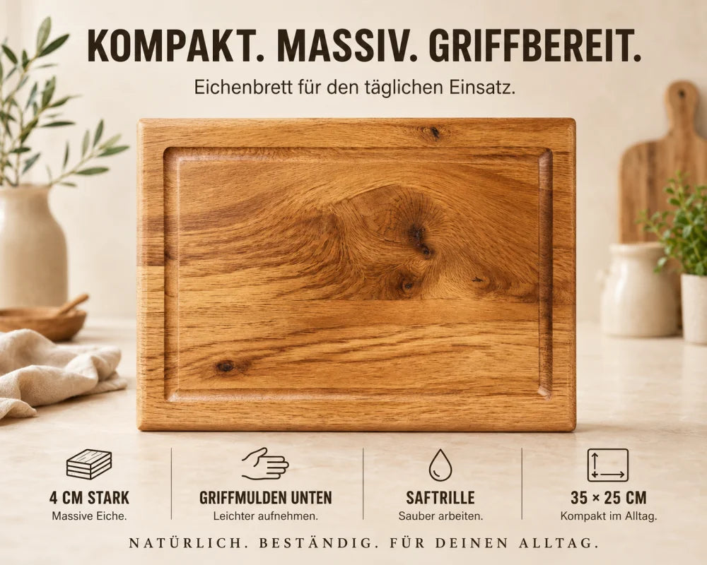 Eiche Schneidebrett 35x25 cm mit Griffmulde – handlich für kleine Küchenarbeiten