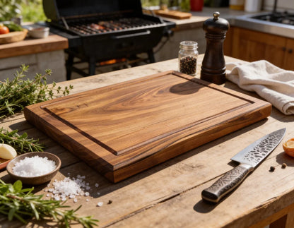 Massives Schneidebrett aus Nussbaum 46x32x4 cm, handgefertigtes Premium Brett mit optionaler Konsole für strukturierte Vorbereitung in Küche und Grillbereich 