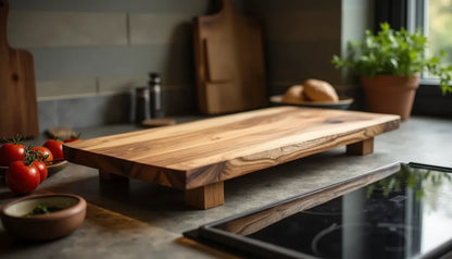 Holz Schneidebrett mit Gravur, massives Design und natürliche Maserung in Ulme