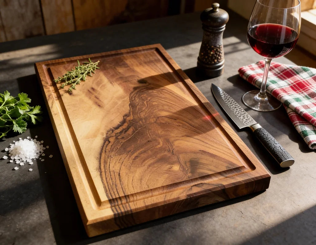 Nussbaum Schneidebrett 50x30x4 cm als edles Hauptbrett mit mehr Fläche für Küche und Fleisch