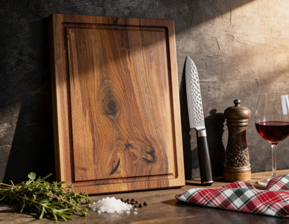Nussbaum Schneidebrett 50x40x4 cm aus massivem Vollholz mit Saftrille, großes Küchenbrett für Fleisch, Gemüse, Grill und tägliche Vorbereitung