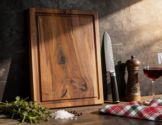 Nussbaum Schneidebrett 50x40x4 cm aus massivem Vollholz mit Saftrille, großes Küchenbrett für Fleisch, Gemüse, Grill und tägliche Vorbereitung