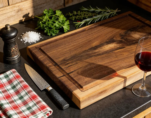 Nussbaum Schneidebrett 60x40x4 cm aus massivem Vollholz mit Saftrille, großes Küchenbrett für Fleisch, Grill, BBQ und großzügige Vorbereitung 