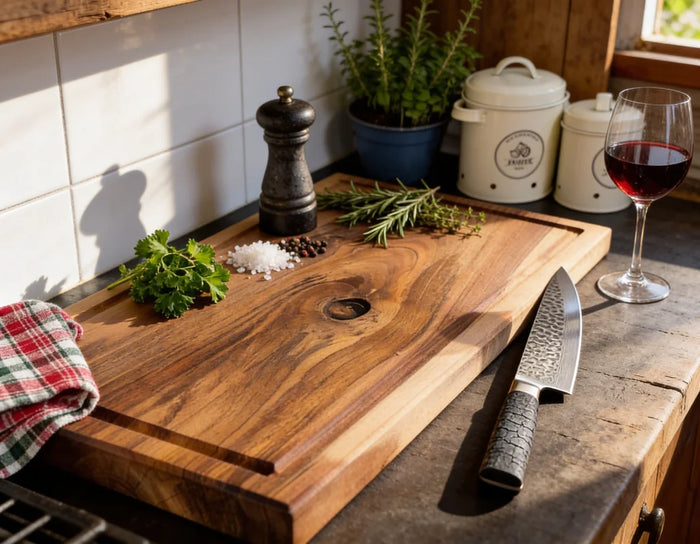 Nussbaum Schneidebrett 70x40x4 cm aus massivem Vollholz mit Saftrille, extra großes BBQ Brett für Fleisch, Grill, Küche und großzügige Vorbereitung