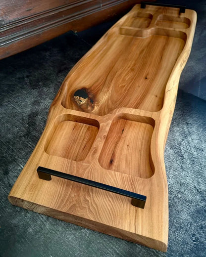 Pitmaster Board 100x32x4cm – BBQ & Catering Brett aus Ulme mit 5 Serviermulden