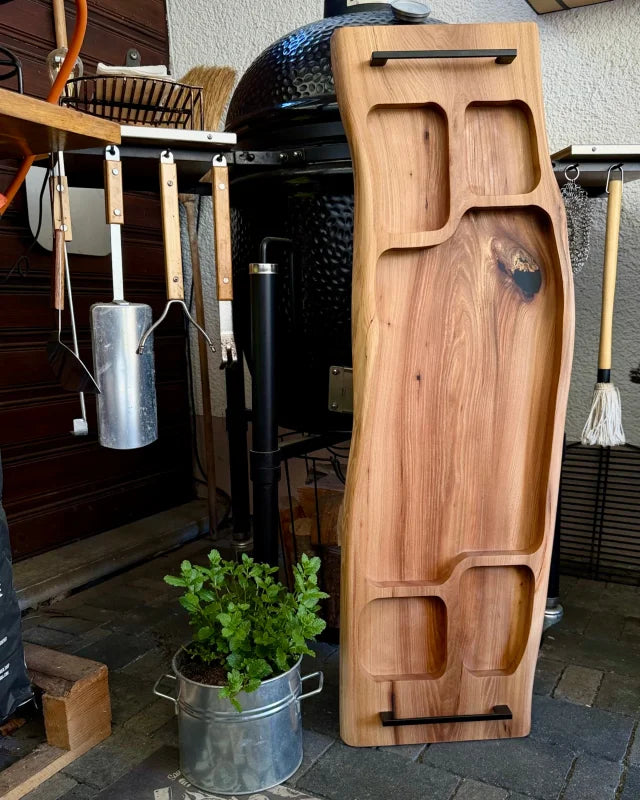 Pitmaster Board 100x32x4cm – BBQ & Catering Brett aus Ulme mit 5 Serviermulden