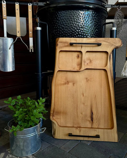 Pitmaster Board 64x41x4cm – BBQ & Catering Brett aus Akazie mit Serviermulden