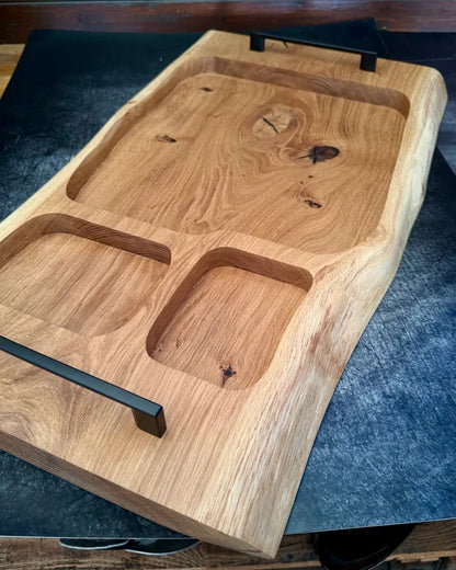 Pitmaster Board 70x40x4cm – BBQ Servierbrett aus Eiche mit 3 Servierzonen