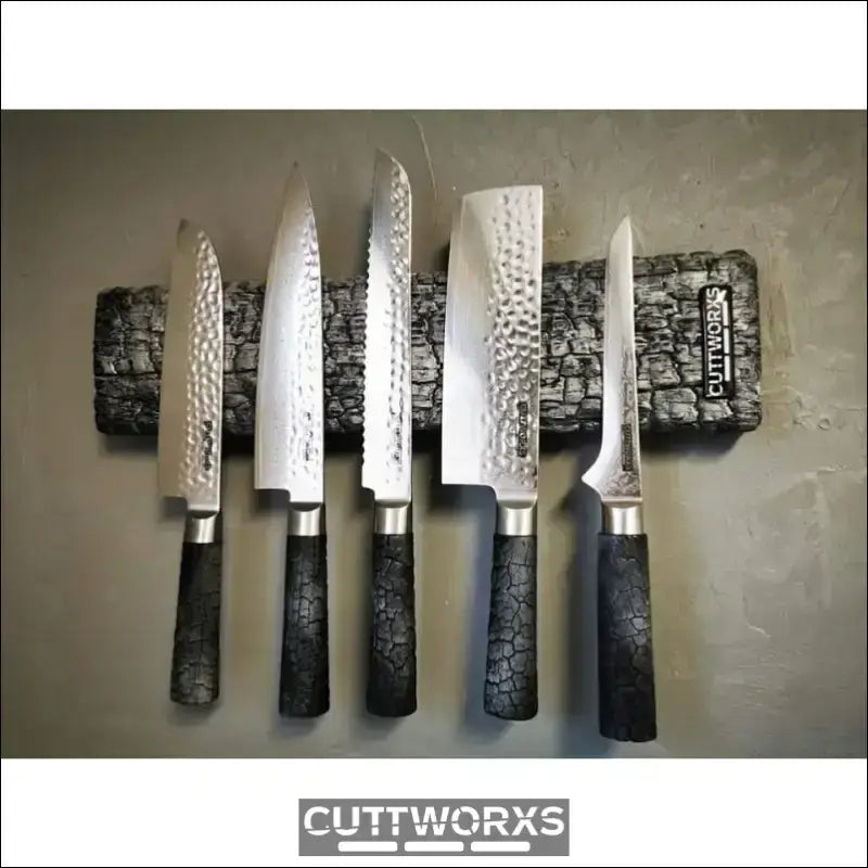 Set von professionellen Rasiermesserscharfen Küchenmessern der Cuttworxs Damastmesser Kollektion.