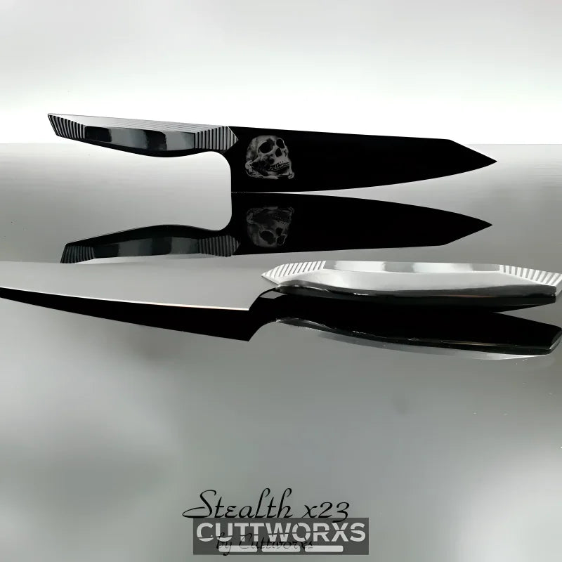 Black and silver Stealth X23 Messer für Chefkoch mit strukturiertem Griff