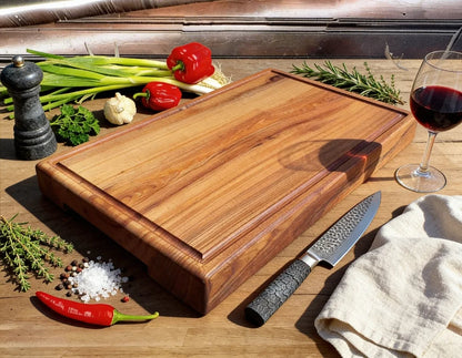 Ulme Schneidebrett 60x40x6 cm aus massivem Vollholz, handgefertigtes Unikat für BBQ, Küche, Servieren und kraftvolles Arbeiten mit viel Fläche