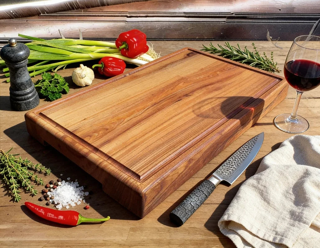 Massives Schneidebrett mit Griffmulde als starkes Arbeitsbrett für Küche und BBQ