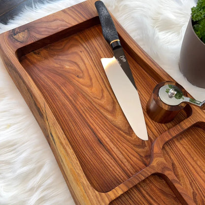 Holzbrett für Tapas und Snacks mit schönem Holzgrain und kurvigen Griff, UNIKAT